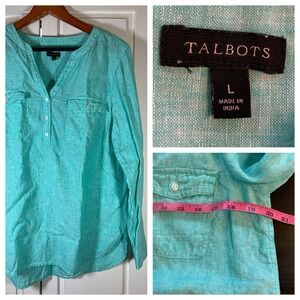 Talbots Linen‎ Blouse Womens Large Green Lagenlook Lagom Scandi Fashion Tunic